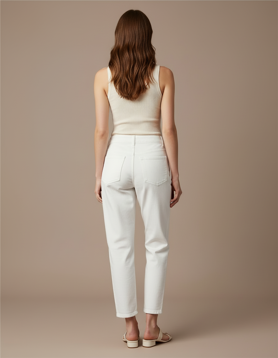 Pantalon Blanc Jean Décontracté Taille Haute Femme - vue 2