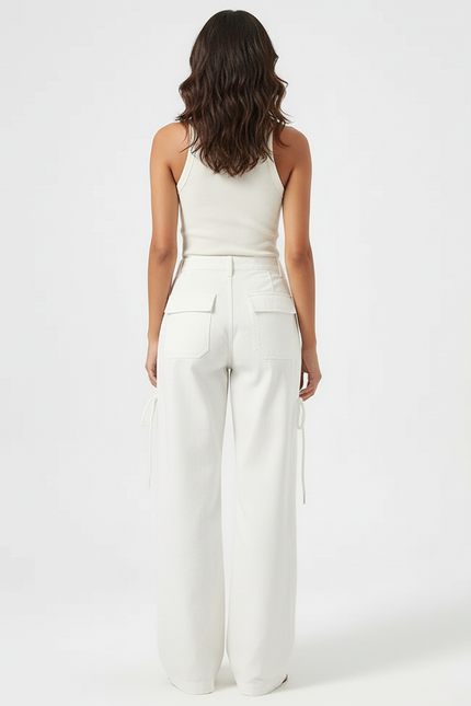 Pantalon Parachute Femme Blanc - Toile - vue 2