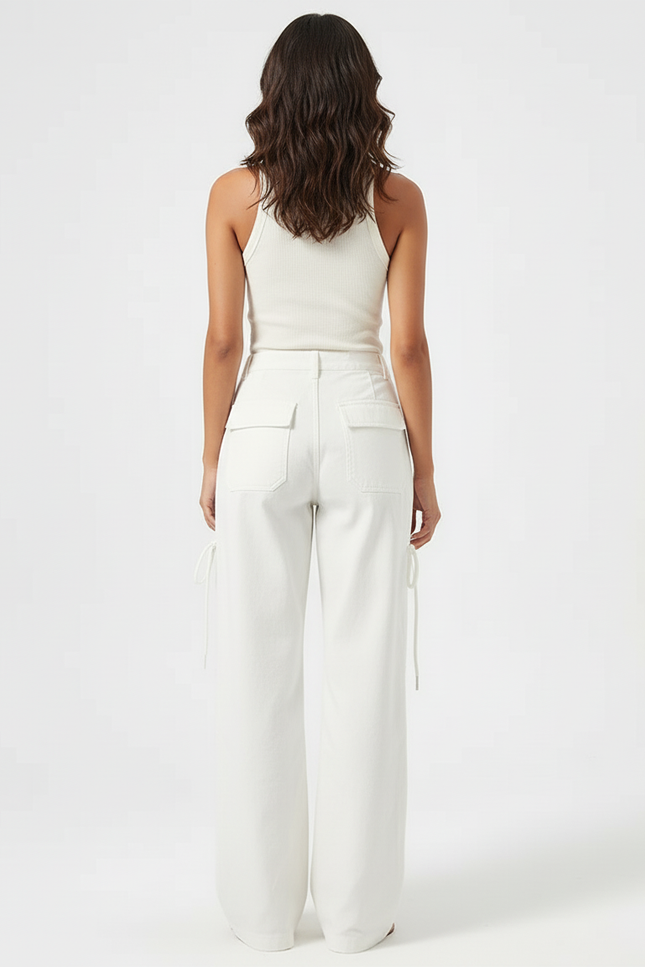 Pantalon Parachute Femme Blanc - Toile - vue 2