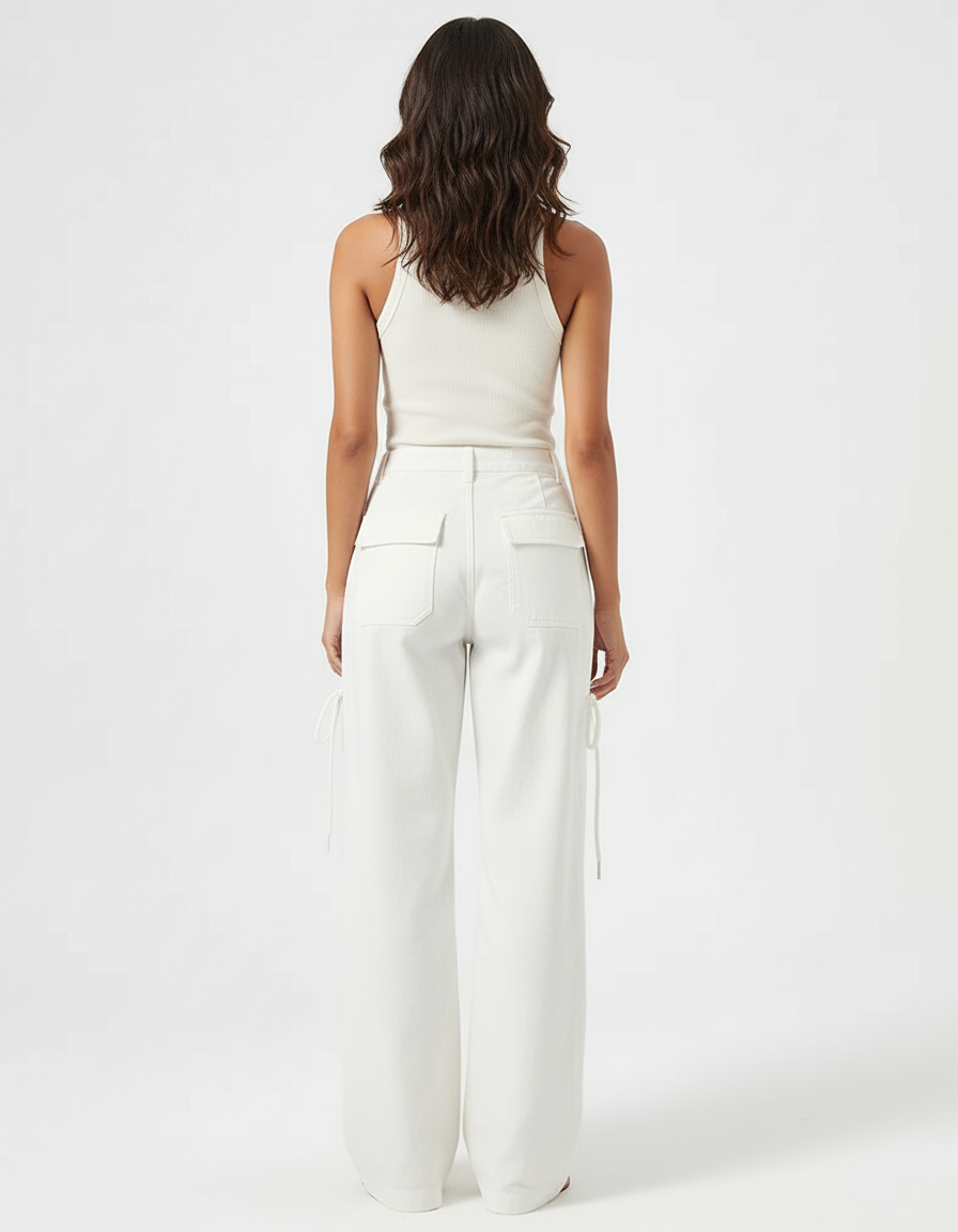 Pantalon Parachute Femme Blanc - Toile - vue 2