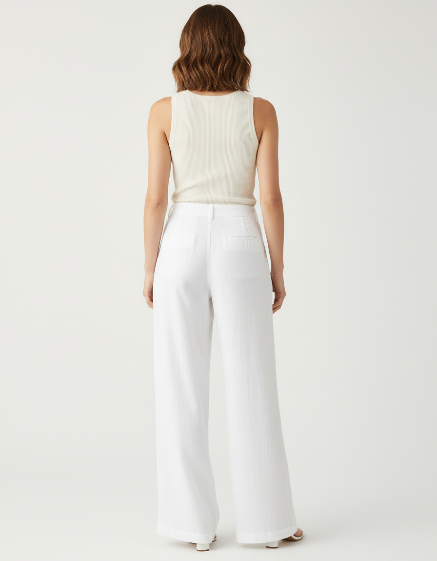 Pantalon De Lin Blanc Femme - vue 2