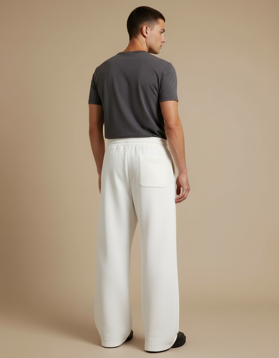 Pantalon Blanc Ample Molletonné Décontracté Homme Logo - vue 2