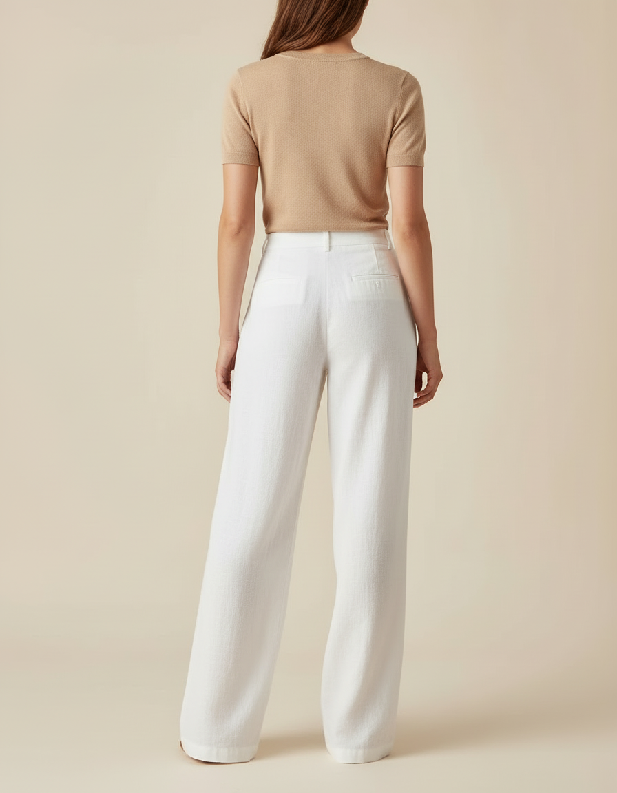 Pantalon Blanc Lin Ample Taille Haute Décontracté - vue 2