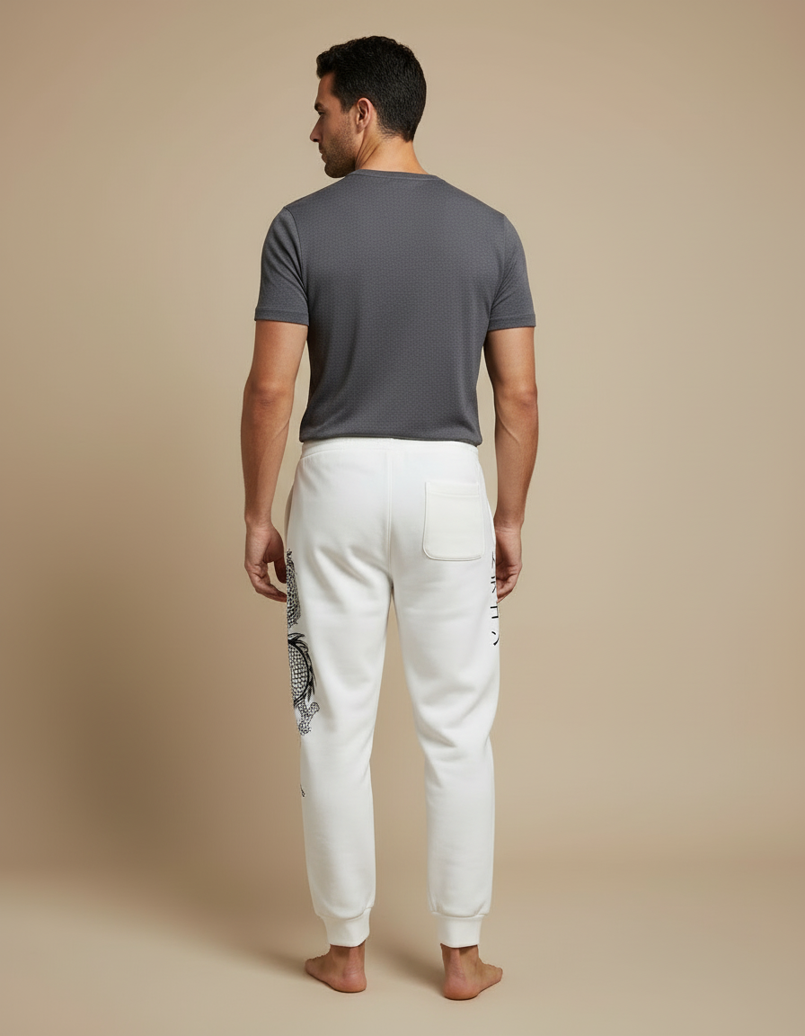Pantalon Blanc Jogging Dragon Japonais Décontracté Homme - Molleton - vue 2