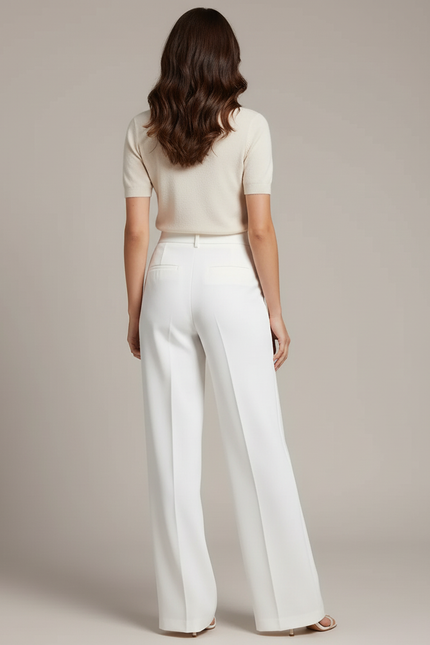 Pantalon Blanc Élégant Taille Haute Droit Femme - Polyester - vue 2