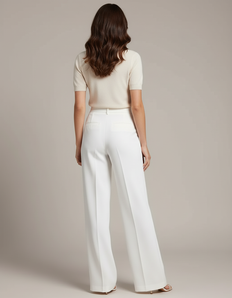 Pantalon Blanc Élégant Taille Haute Droit Femme - Polyester - vue 2
