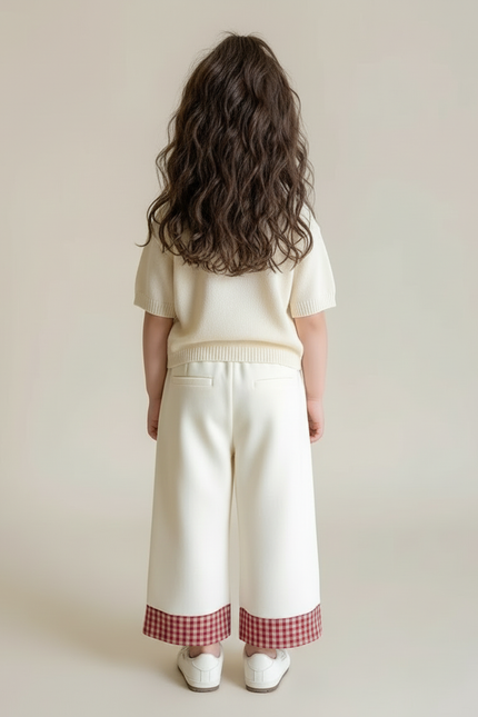 Pantalon Blanc Ample Carreaux Vichy Rouge Enfant - Maille - vue 2