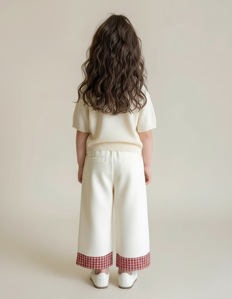 Pantalon Blanc Ample Carreaux Vichy Rouge Enfant - Maille - vue 2