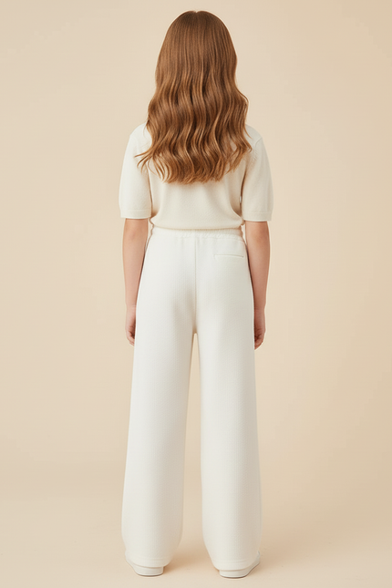 Pantalon Blanc Large Molletonné Confortable Décontracté Fille - vue 2