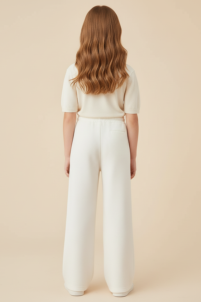 Pantalon Blanc Large Molletonné Confortable Décontracté Fille - vue 2