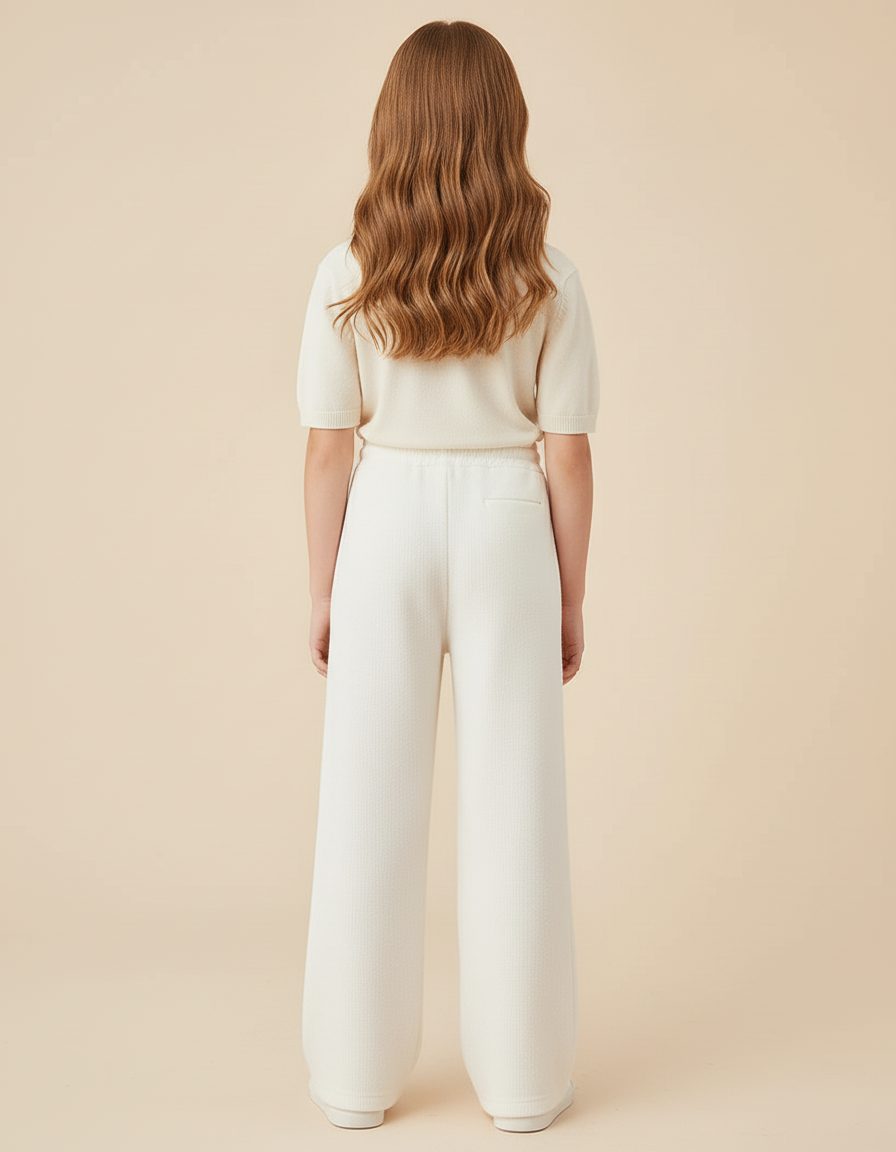 Pantalon Blanc Large Molletonné Confortable Décontracté Fille - vue 2