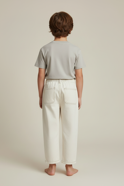 Pantalon Blanc Écru Ample Décontracté Enfant - Beige Jean - vue 2