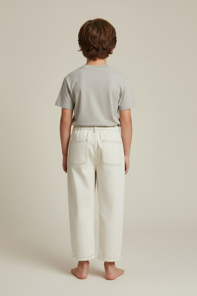 Pantalon Blanc Écru Ample Décontracté Enfant - Beige Jean - vue 2