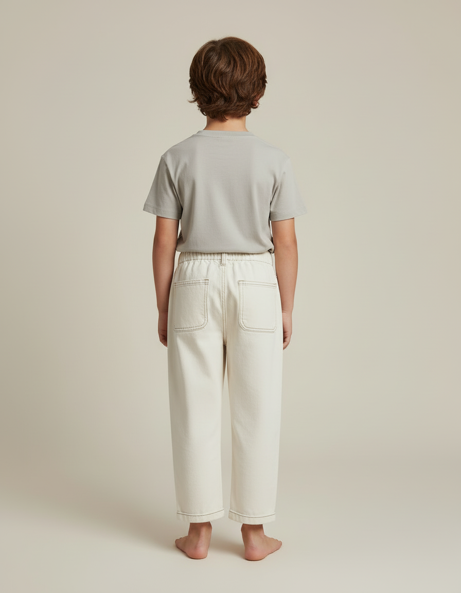 Pantalon Blanc Écru Ample Décontracté Enfant - Beige Jean - vue 2