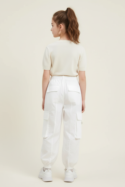 Pantalon Blanc Cargo Ample Enfant Poches - Polyester - vue 2