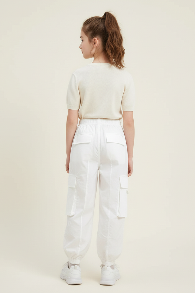 Pantalon Blanc Cargo Ample Enfant Poches - Polyester - vue 2