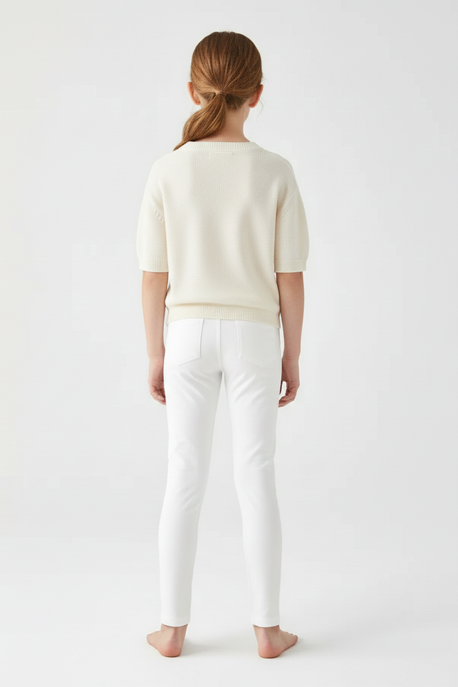 Pantalon Blanc Coton Élastique Slim Enfant - Maille - vue 2