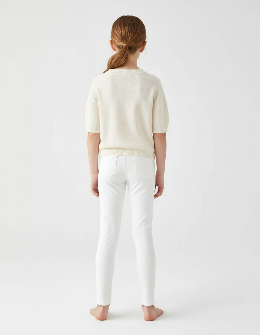 Pantalon Blanc Coton Élastique Slim Enfant - Maille - vue 2