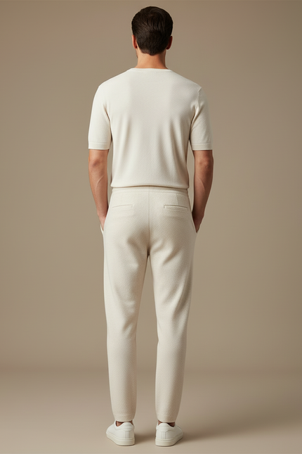 Pantalon Blanc Tricoté Slim Décontracté Homme Cordon - Beige Maille - vue 2