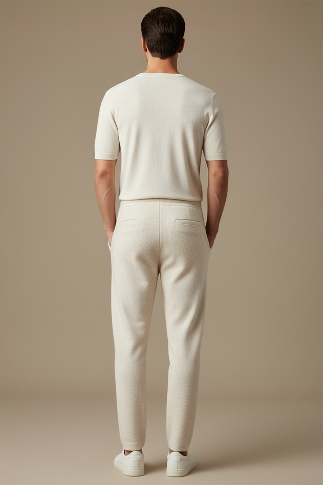 Pantalon Blanc Tricoté Slim Décontracté Homme Cordon - Beige Maille - vue 2