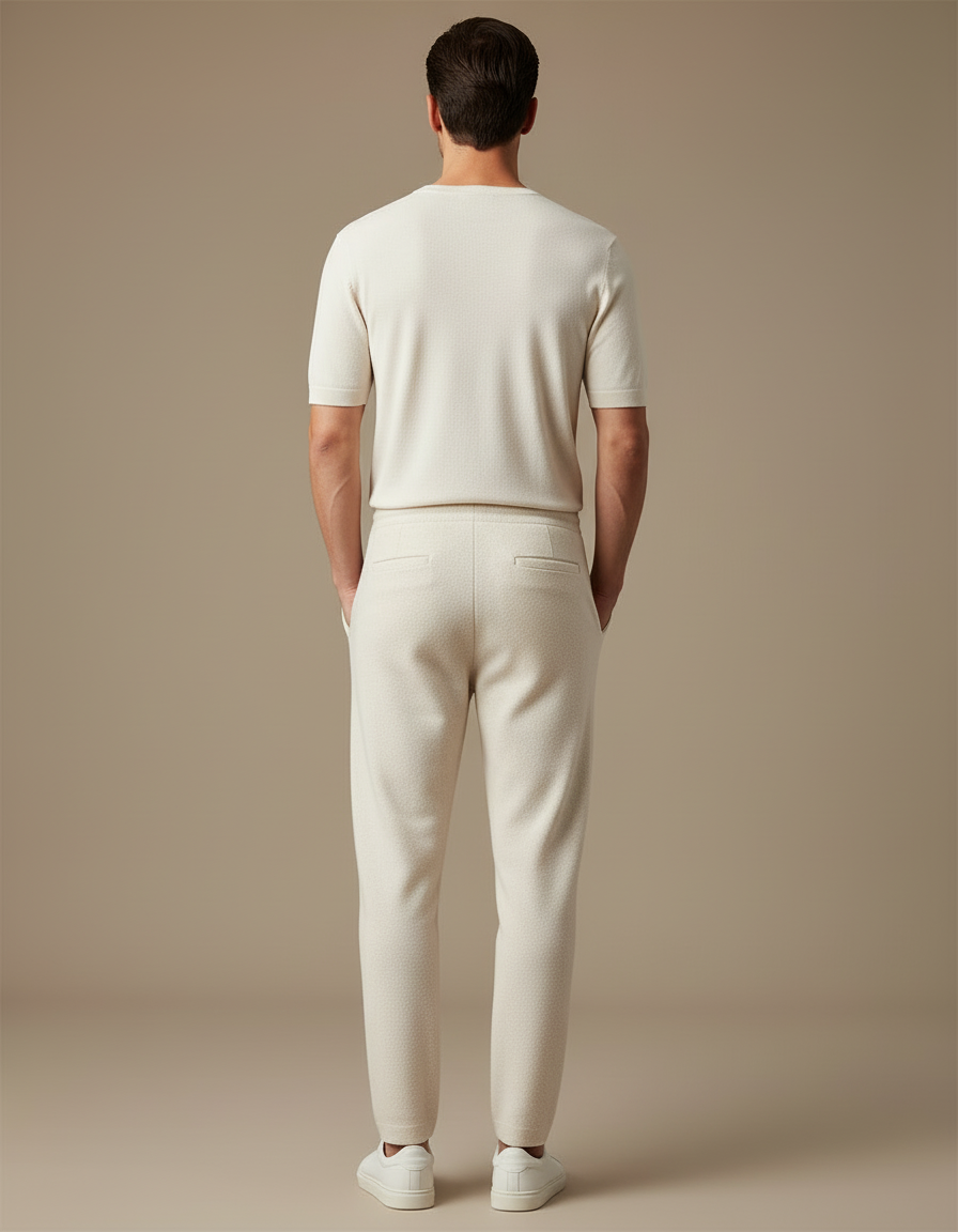 Pantalon Blanc Tricoté Slim Décontracté Homme Cordon - Beige Maille - vue 2
