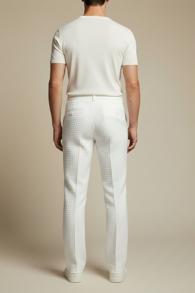 Pantalon Blanc Gaufre Droit Décontracté Homme Coton - vue 2