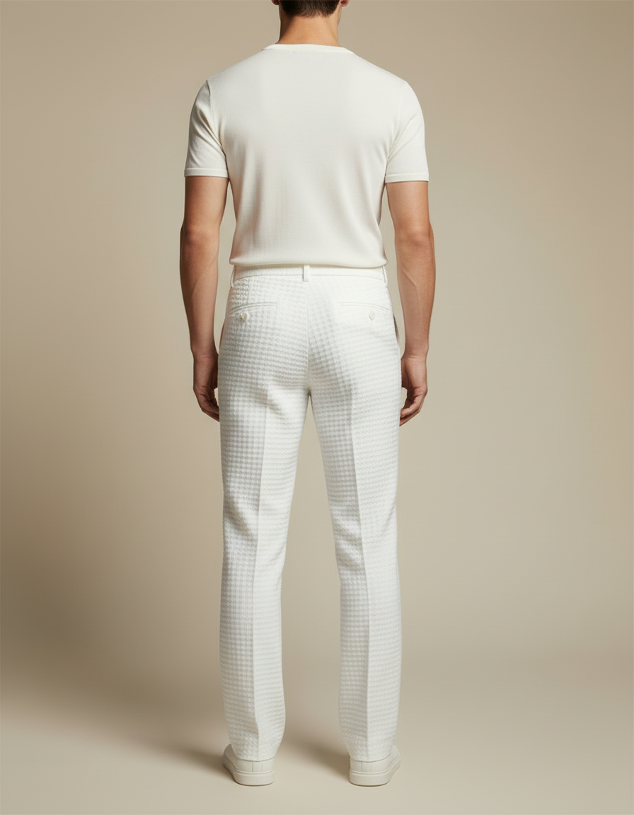 Pantalon Blanc Gaufre Droit Décontracté Homme Coton - vue 2