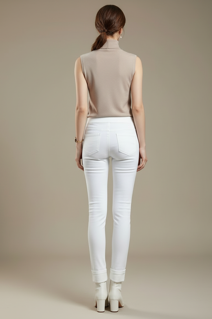 Pantalon Blanc Slim Taille Haute Hiver Chaud - Molleton - vue 2