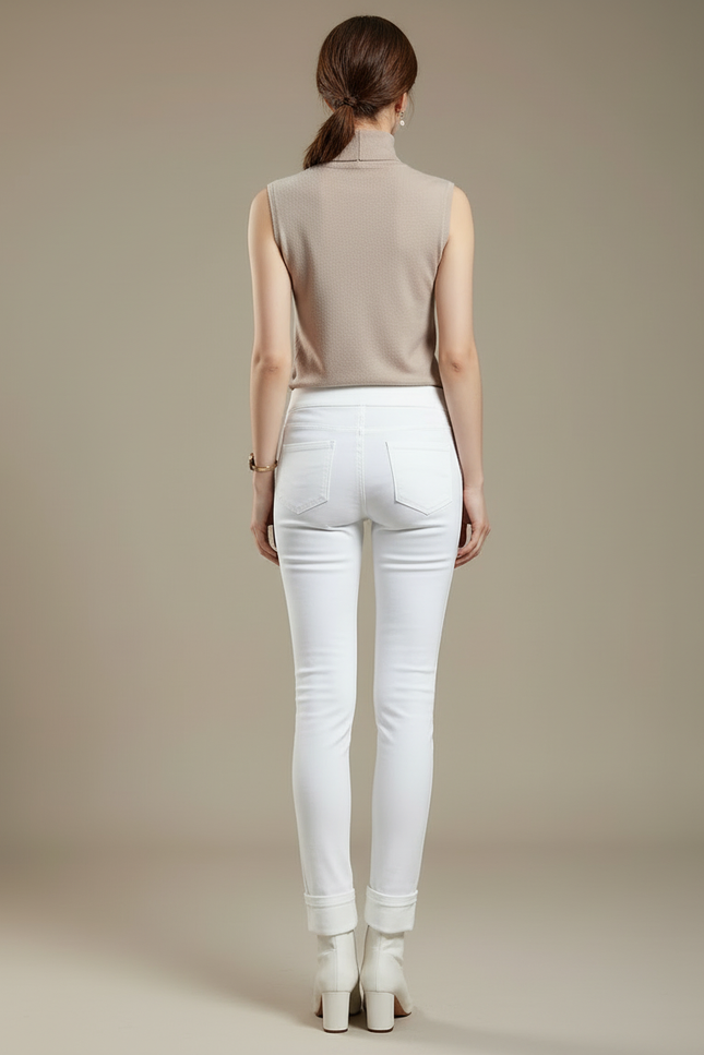 Pantalon Blanc Slim Taille Haute Hiver Chaud - Molleton - vue 2