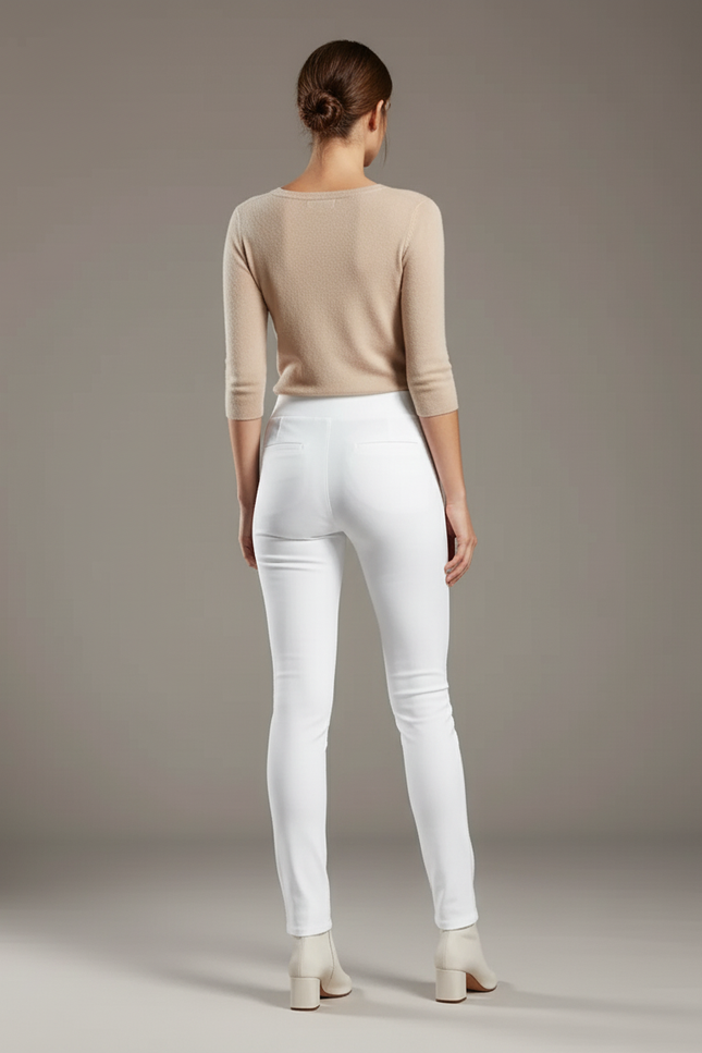 Pantalon Blanc Femme Slim Élégant Stretch - Polyester - vue 2