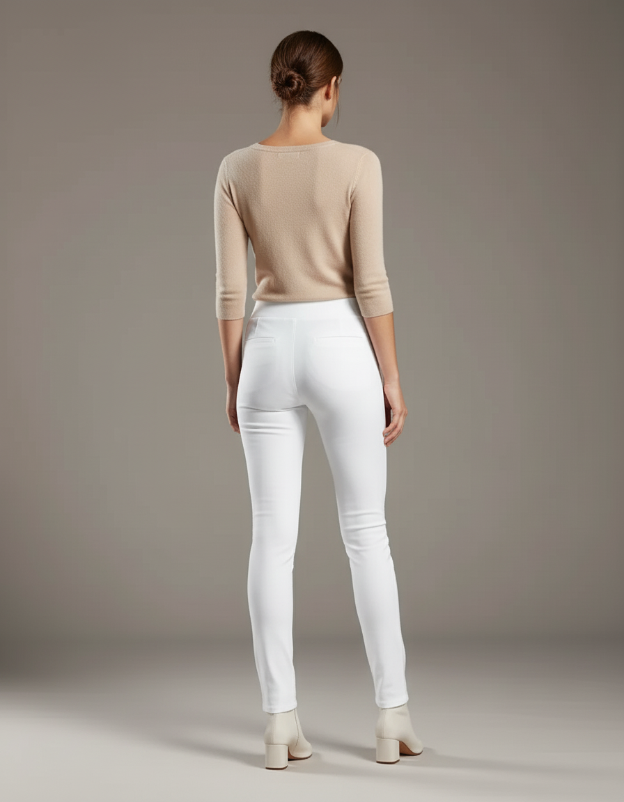 Pantalon Blanc Femme Slim Élégant Stretch - Polyester - vue 2