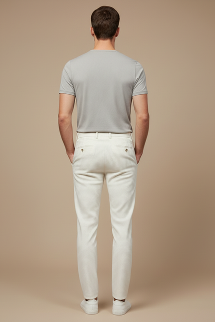 Pantalon Blanc Slim Texturé Élégant Homme Décontracté - Maille - vue 2