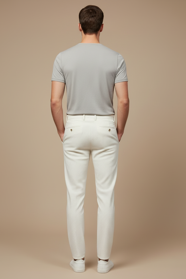 Pantalon Blanc Slim Texturé Élégant Homme Décontracté - Maille - vue 2