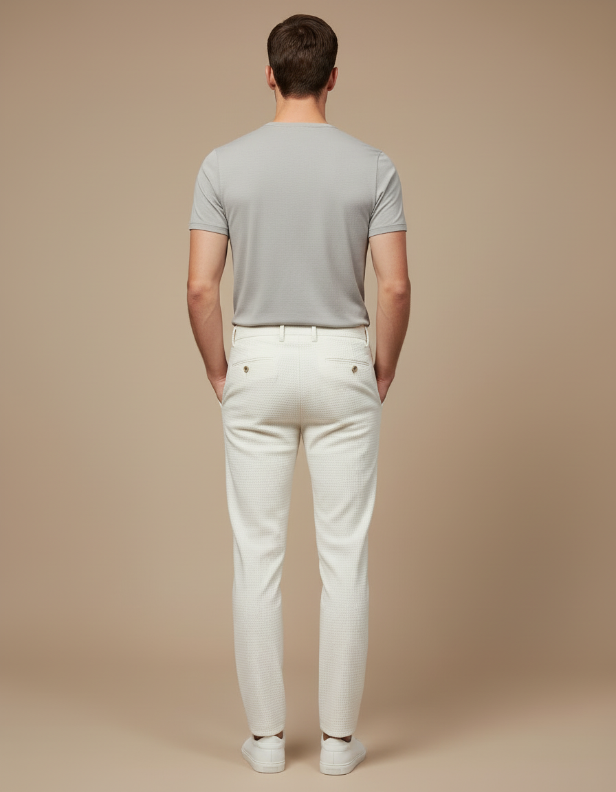 Pantalon Blanc Slim Texturé Élégant Homme Décontracté - Maille - vue 2