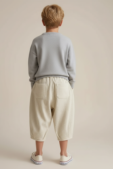Pantalon Blanc Côtelé Ample Décontracté Garçon Confortable - Beige Cordé - vue 2