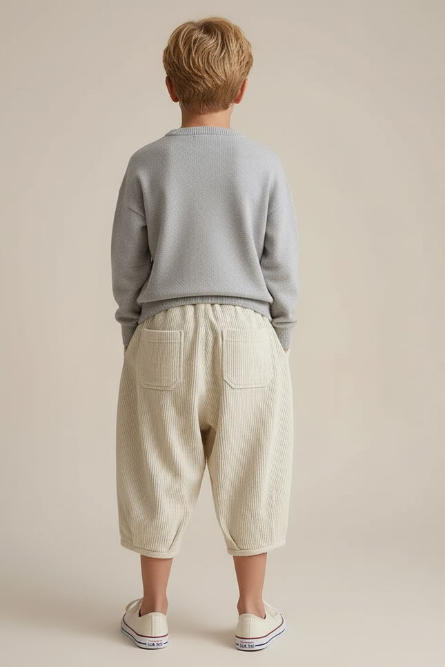 Pantalon Blanc Côtelé Ample Décontracté Garçon Confortable - Beige Cordé - vue 2