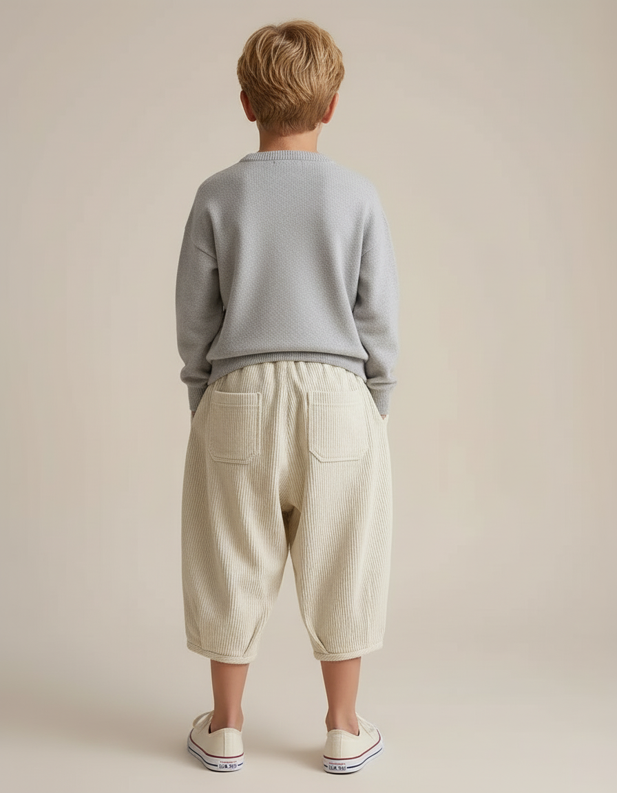 Pantalon Blanc Côtelé Ample Décontracté Garçon Confortable - Beige Cordé - vue 2