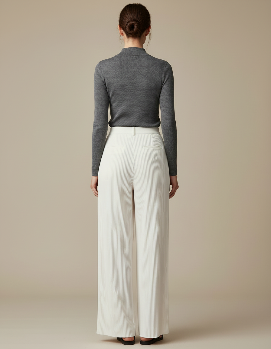 Pantalon Crepe Fluide Blanc - Polyester - vue 2