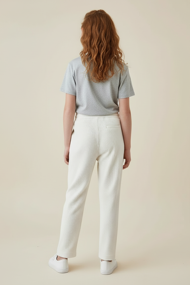 Pantalon Blanc Côtelé Droit Ample Confortable Enfant - Maille - vue 2