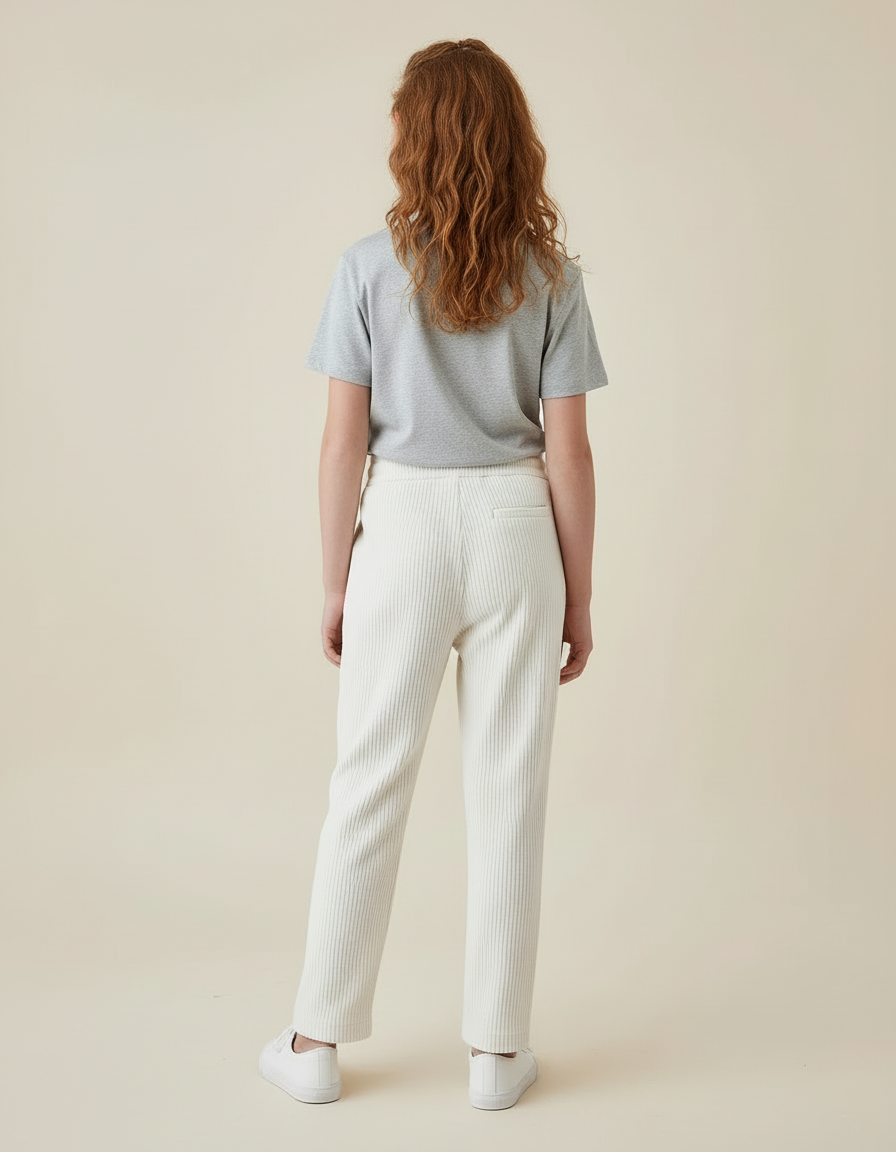 Pantalon Blanc Côtelé Droit Ample Confortable Enfant - Maille - vue 2