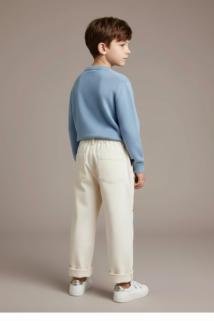 Pantalon Blanc Brodé Cartoon Ample Enfant Coton - vue 2