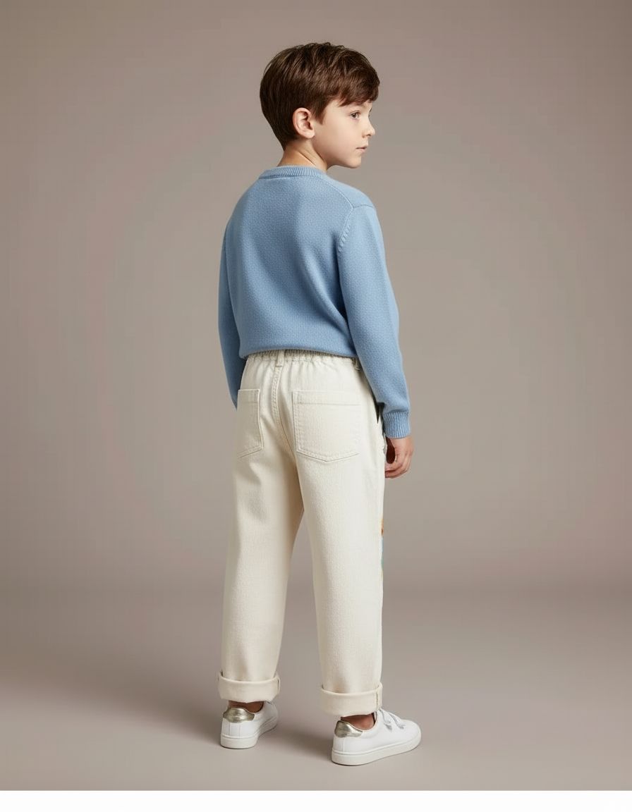 Pantalon Blanc Brodé Cartoon Ample Enfant Coton - vue 2