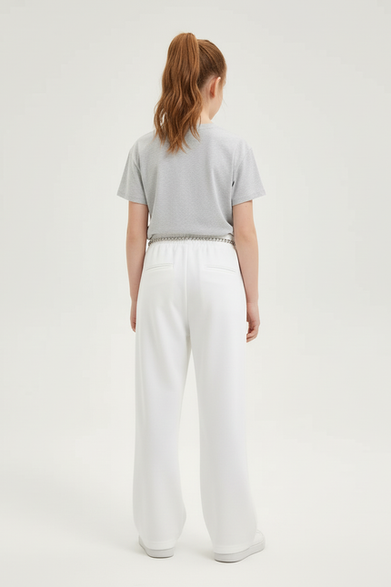 Pantalon Blanc Ample Décontracté Chaîne Fille - Molleton - vue 2