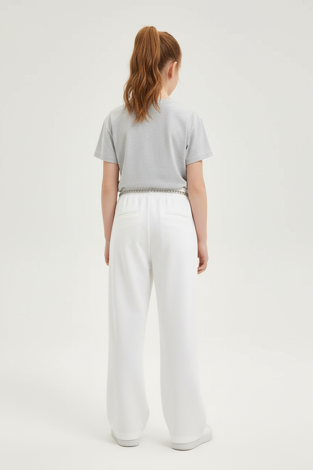 Pantalon Blanc Ample Décontracté Chaîne Fille - Molleton - vue 2