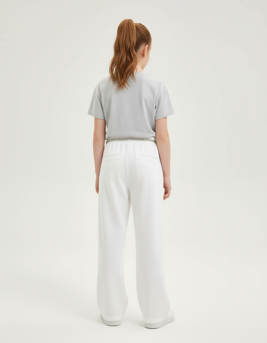 Pantalon Blanc Ample Décontracté Chaîne Fille - Molleton - vue 2