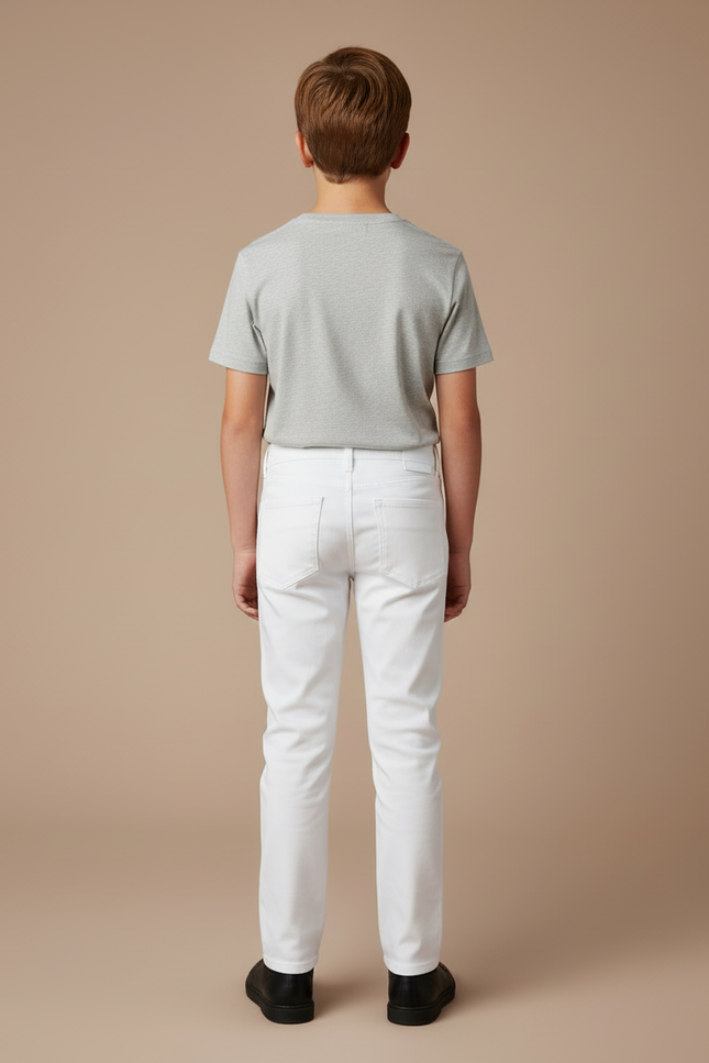 Pantalon Blanc Enfant Slim Décontracté Poches Noires - Coton - vue 2