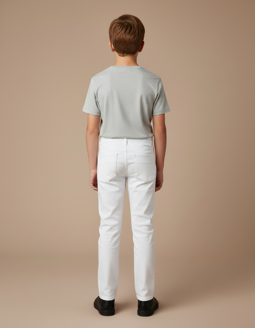 Pantalon Blanc Enfant Slim Décontracté Poches Noires - Coton - vue 2