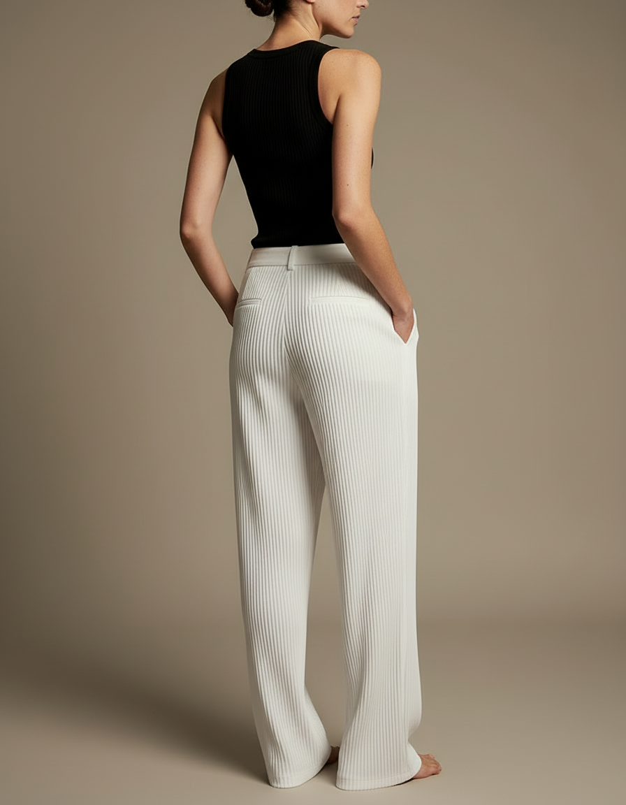 Pantalon Blanc Plissé Ample Élégant Fluide Femme - Polyester - vue 2
