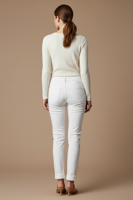 Pantalon Blanc Slim Taille Haute Femme Décontracté - Jean - vue 2