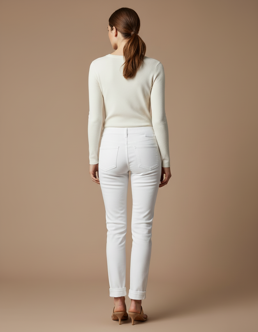 Pantalon Blanc Slim Taille Haute Femme Décontracté - Jean - vue 2